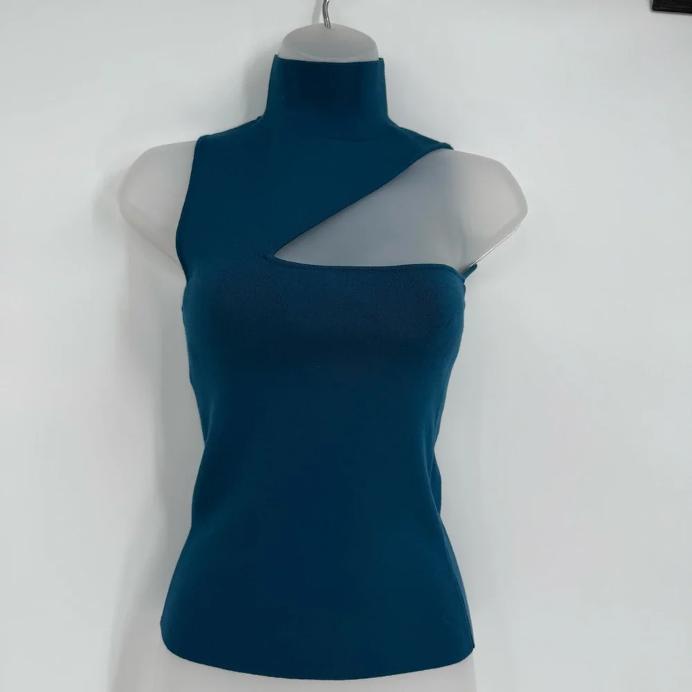 Alice + Olivia Kiki Blue-green mock neck Cutout Tank  Size Small Sleeveless - Picture 9 of 9